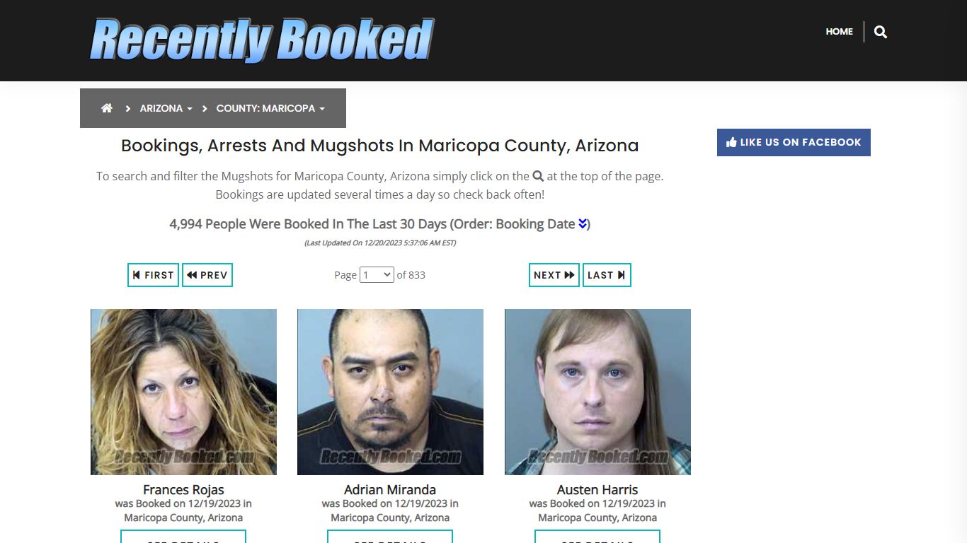 Bookings, Arrests and Mugshots in Maricopa County, Arizona